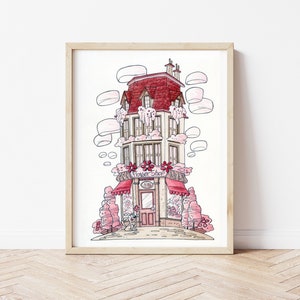 Impresión de acuarela de la tienda de colores, ilustración con tienda de colores, impresión para la habitación de los niños, dormitorio del cartel, pintura de la habitación de los niños