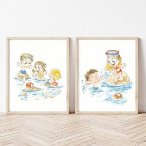 Set due stampe, illustrazioni acquerello, arredo camerette, disegni, vacanze, quadri camera bambini, nursery wall art, poster