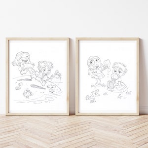 Establecer dos impresiones, ilustraciones, dormitorios de muebles, dibujos a lápiz, vacaciones, pinturas de la habitación de los niños, arte de la pared de la guardería, cartel