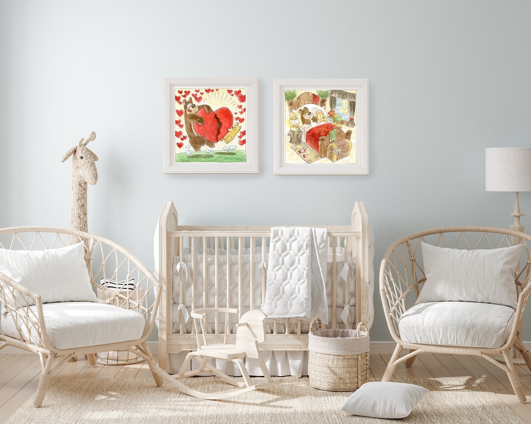 Set of Two Paintings for Children's Room With Cute Bears Etsy