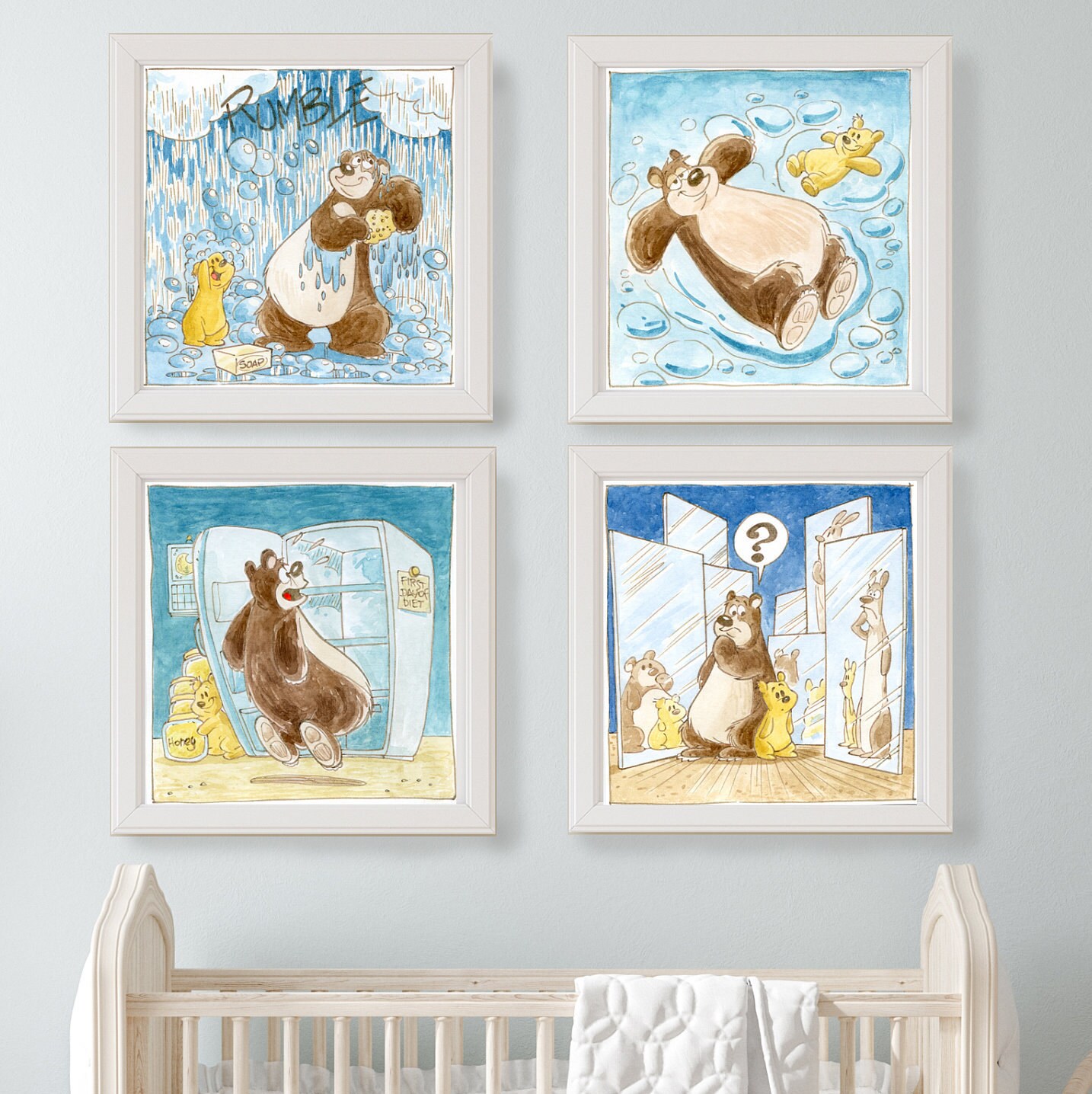 Set of Four Paintings for Children's Room With Cute Bears Etsy
