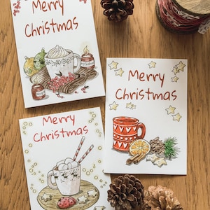 Biglietti natalizi ad acquerello, cartoline di natale con disegni ad acquerello fatti a mano, illustrazioni stampate natalizie