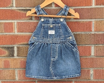 12M Vintage OshKosh Denim Dress, Overall Style Toddler Dress, 100% Cotton, 1990s-Early 2000s