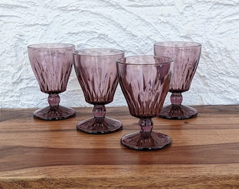 Vintage Set of 4 Hazel Atlas Moroccan Amethyst Purple Wine, Cocktail Glasses, 5 oz, 1940-60s