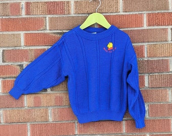 6X Vintage Blue Knit Winne the Pooh Pullover Sweater, Blue with Winne the Pooh Logo, Made in Canada, 1980s