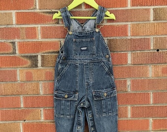 36M Vintage OshKosh The Genuine Article Denim Overalls, Blue Denim with Cargo Style Pockets, 100% Cotton, 1990s-Early 2000s