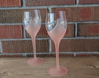 Paire de verres à vin roses dépolies Crystal Clear Industries Melinda, style Art déco, 8 oz, 1980s