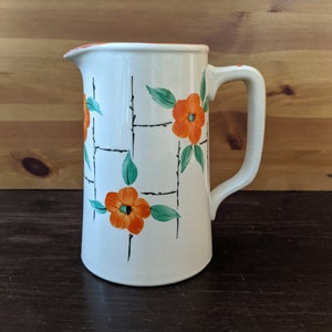 Vintage oranje bloemen keramische kruik, gemaakt in Engeland, vintage Engelse keramiek