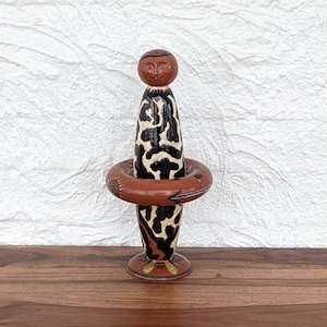 Vintage Handgemachte Studio Keramik Figur, Mustached Man mit Erdton Design, Künstler signiert Cree, ca. 23 cm groß