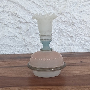 Antique Camphor Glass Ruffled Vase, White, Pink and Blue, Late 1800s-Early 1900s