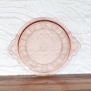 Vintage Pink Depression Glass Handled Tray, Jeannette Glass Doric Pattern, 1930s