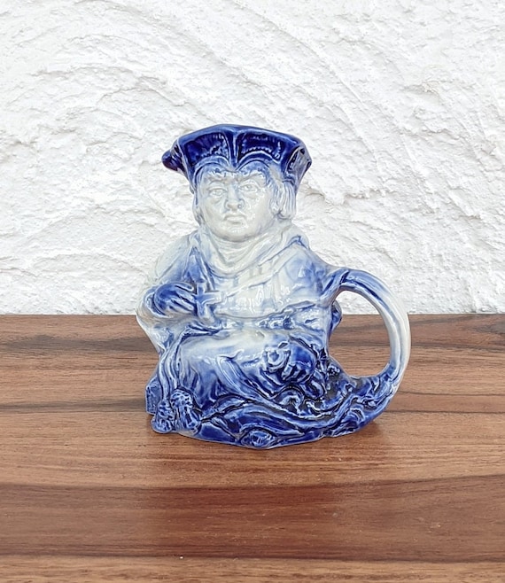 Vintage Burleigh Ironstone Flow Blue Toby Character Jug, Cardinal
