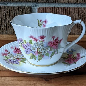 Royal Albert Teacup and Saucer, Floral Pattern in Dainty/Shelley Shape, English Bone China, 1970s