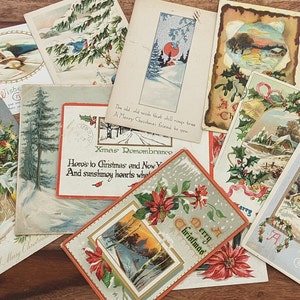 Antique Set of 11 Christmas Greeting/Post Cards, Scrapbooking, Ephemeral, Printed in Germany and USA, Some Raphael Tuck & Sons, Early 1900s