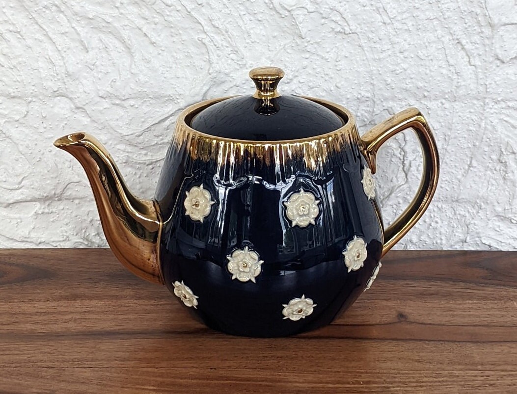 Vintage Gibson Teapot Navy Blue and Gold With White Stewart Etsy