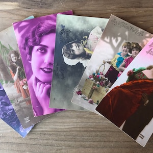 6 Antique Français Postcards, Montréal Canada, Antique Couple Postcards, Éphéméride, années 1920
