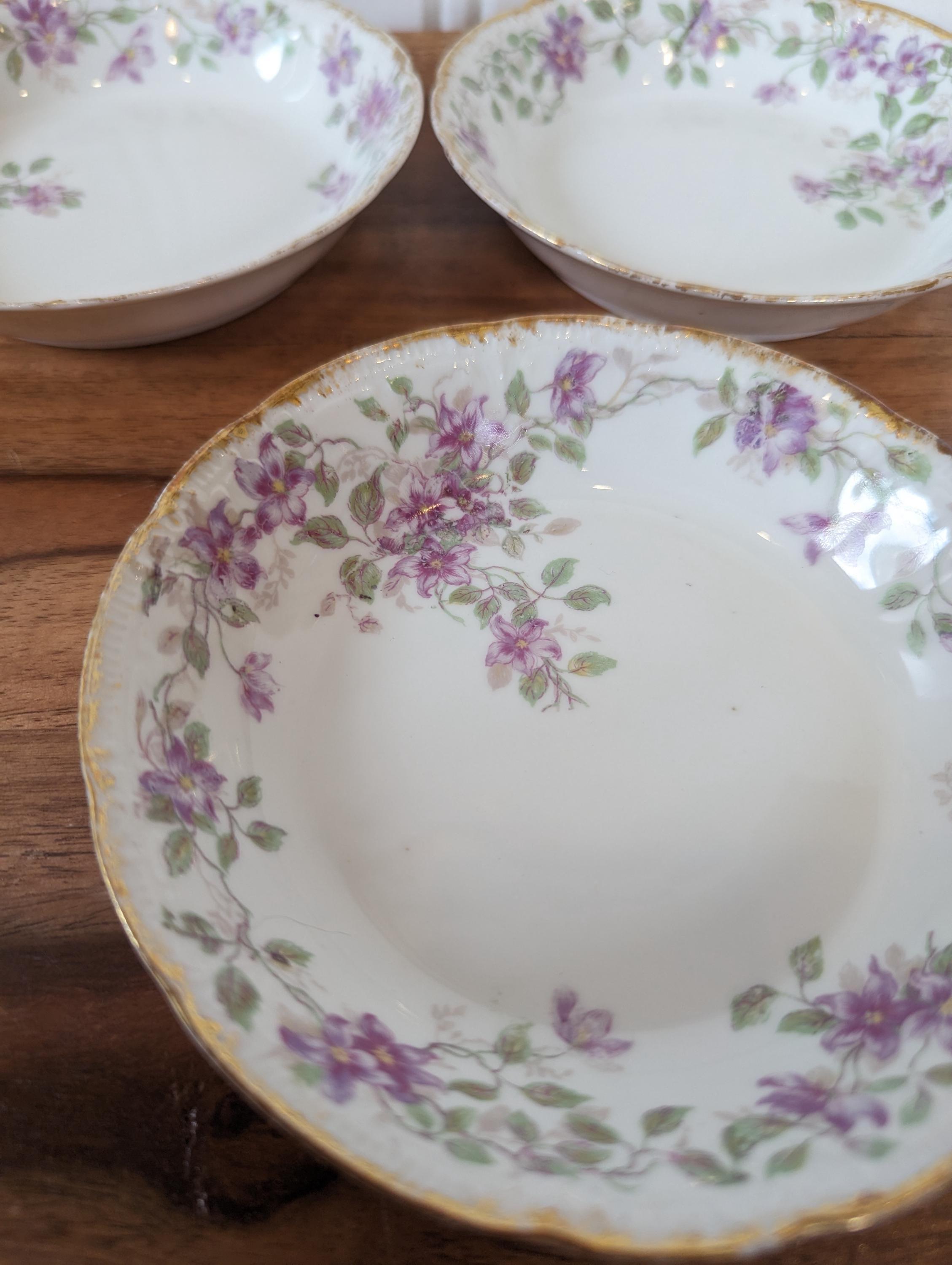 Antique CH Field Haviland Limoges Set of 4 Berry Bowls, Purple