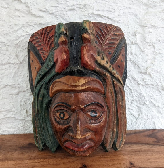 Masque Tribal Africain En Bois Sculpté – Visage Artisanat Brut – Décoration Ethnique