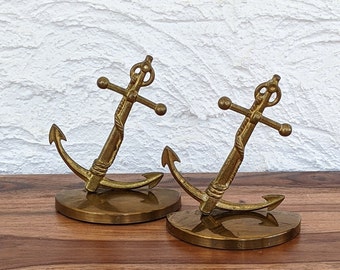 Vintage Pair of Solid Brass Anchor Bookends, 1980s