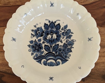 Vintage Blauw Delfts Royal Distel SCR Hand Painted Pedestal Bowl