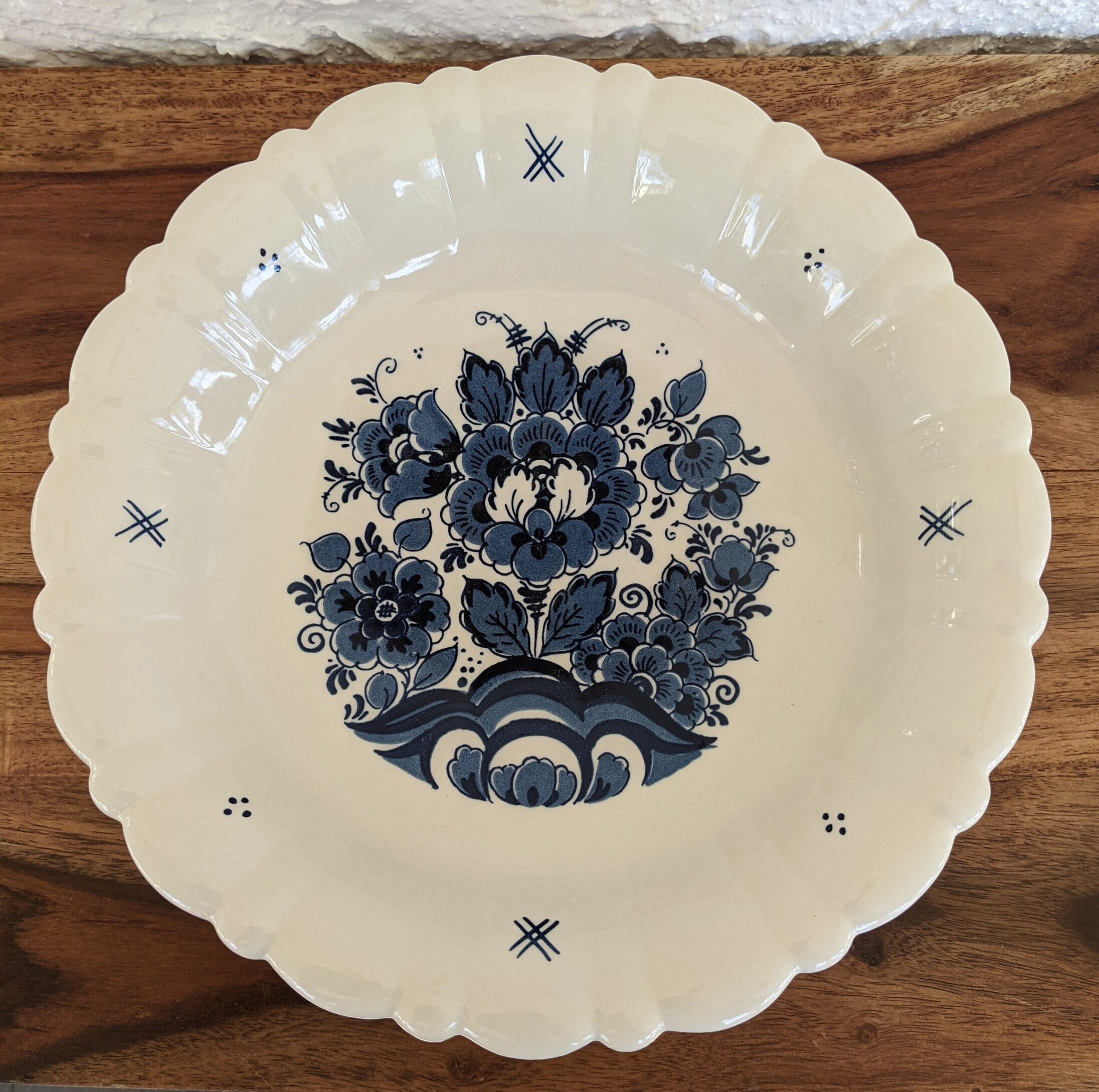 Vintage Blauw Delfts Royal Distel SCR Hand Painted Pedestal Bowl