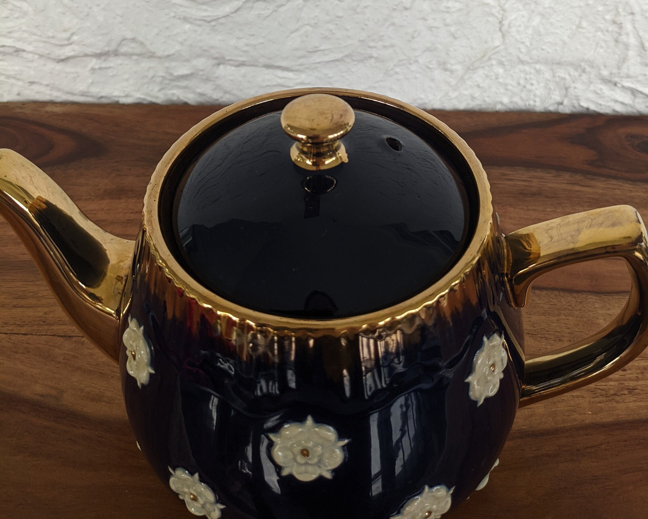 Vintage Gibson Teapot Navy Blue and Gold With White Stewart Etsy