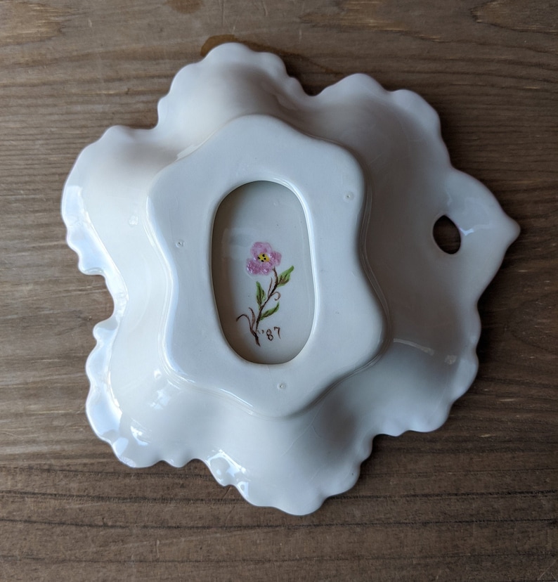 1980s Pink Floral Country Farmhouse Decor Shabby Chic Vintage Hand Painted CandyTrinketDecorative Ceramic Dish
