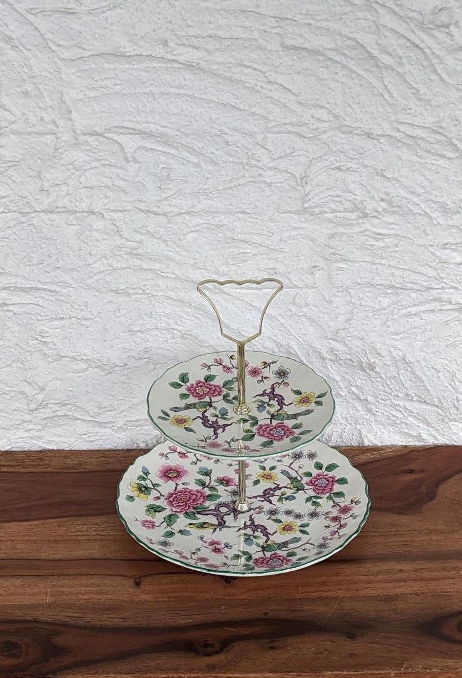 Old Foley James Kent Chinese Rose Ceramic Two Tier Cake Stand