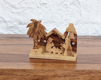 Olive Wood Miniature Nativity Set, Hand Made in Bethlehem, Boho Natural Christmas Decor, Original Packaging