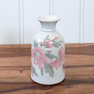 Clayworks Pottery Handmade Studio Art Ceramic Vase, Pink Floral Design, Made in Halifax, Nova Scotia