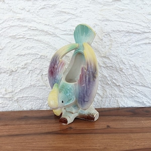 Vintage Parrot Glazed Ceramic Planter/Wall Pocket, Pastel Colours, Boho Decor, 1970s