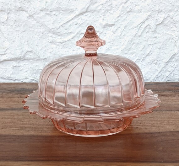Vintage Glass Butter Dish Pink Sierra or Pinwheel Etsy
