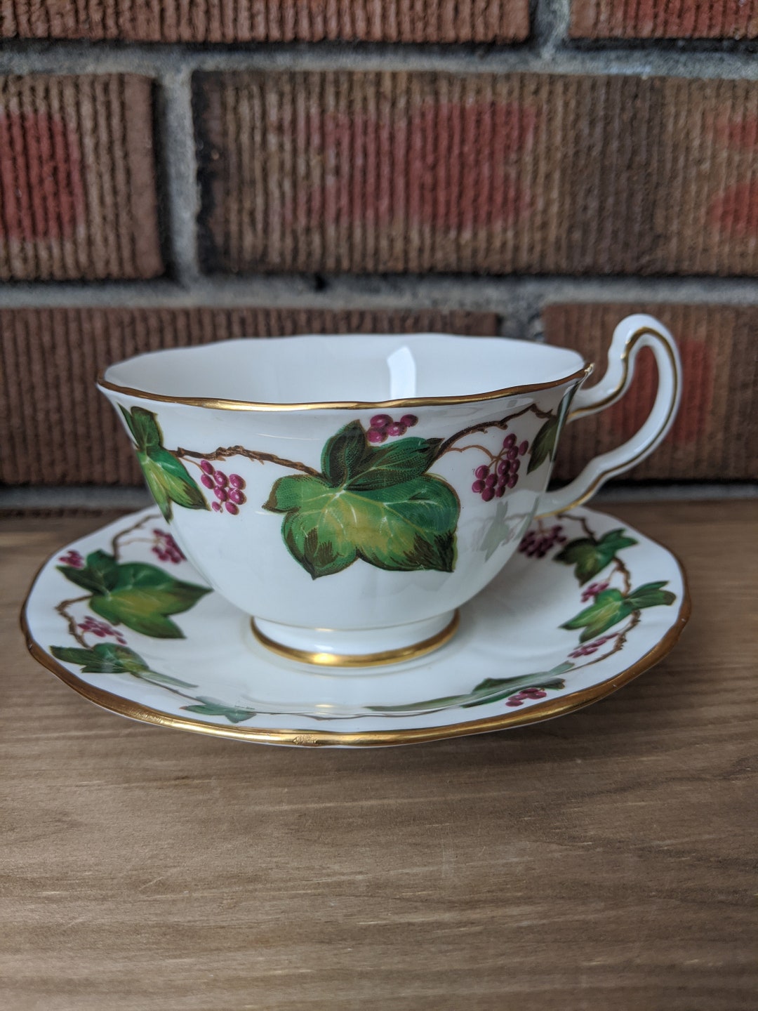 Adderley Teacup and Saucer, Grape Vine Pattern, Bone China, Lawley