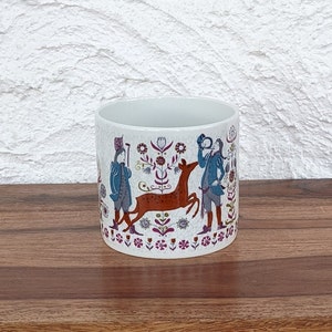 Vintage Kurt Hammer keramische plantenbak, Folk Art Jacht Scène met herten en bloemen, jaren 1970