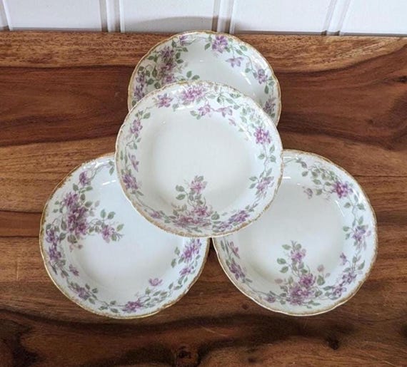 Antique CH Field Haviland Limoges Set of 4 Berry Bowls, Purple