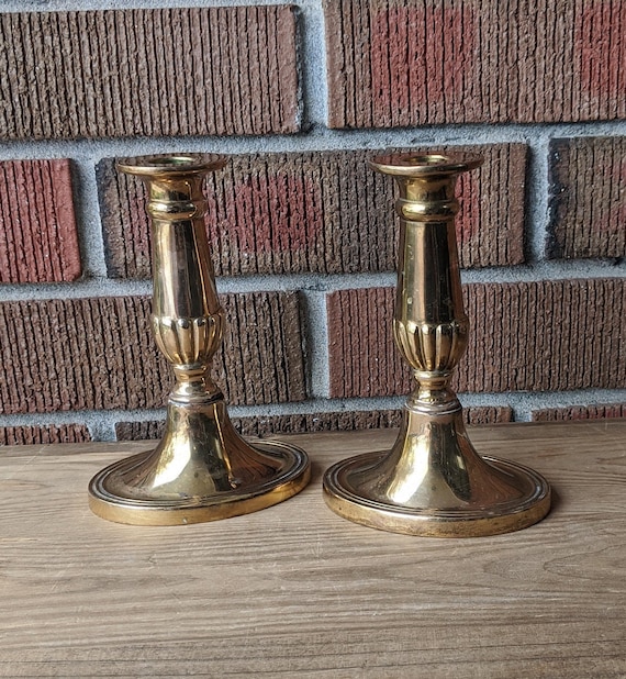 Vintage Pair of Brass Taper Candlestick Holders, Boho Home Decor, Oval  Bottom, Made in England, 6 Height 