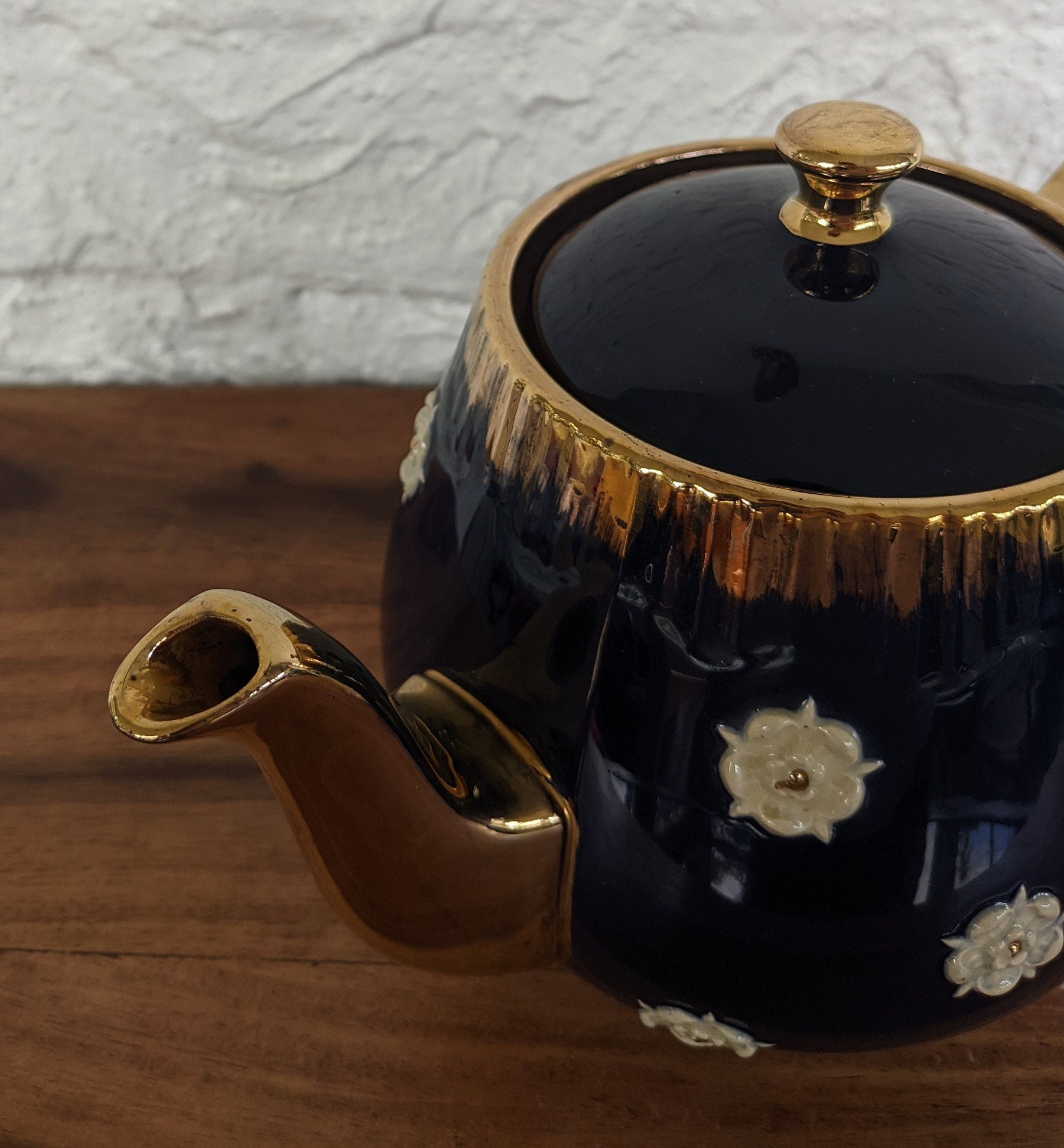 Vintage Gibson Teapot Navy Blue and Gold With White Stewart Etsy