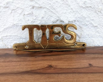 Vintage Brass Tie Holder, Typographic Bedroom/Closet Decor, 1970s