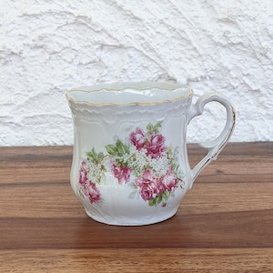 Vintage Shaving Scuttle Mug, Pink Roses Transferware, Victorian Bathroom Decor