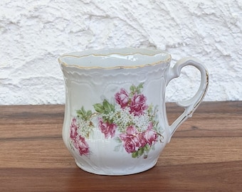 Taza vintage para afeitado, Transferware de rosas rosadas, Decoración de baño victoriana