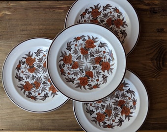 Vintage Wedgwood Bread and Butter/Side Plates, Set of 4, Oven to Table, Made in England, Rust Coloured Peony Flowers, Vintage Plates, 1970s