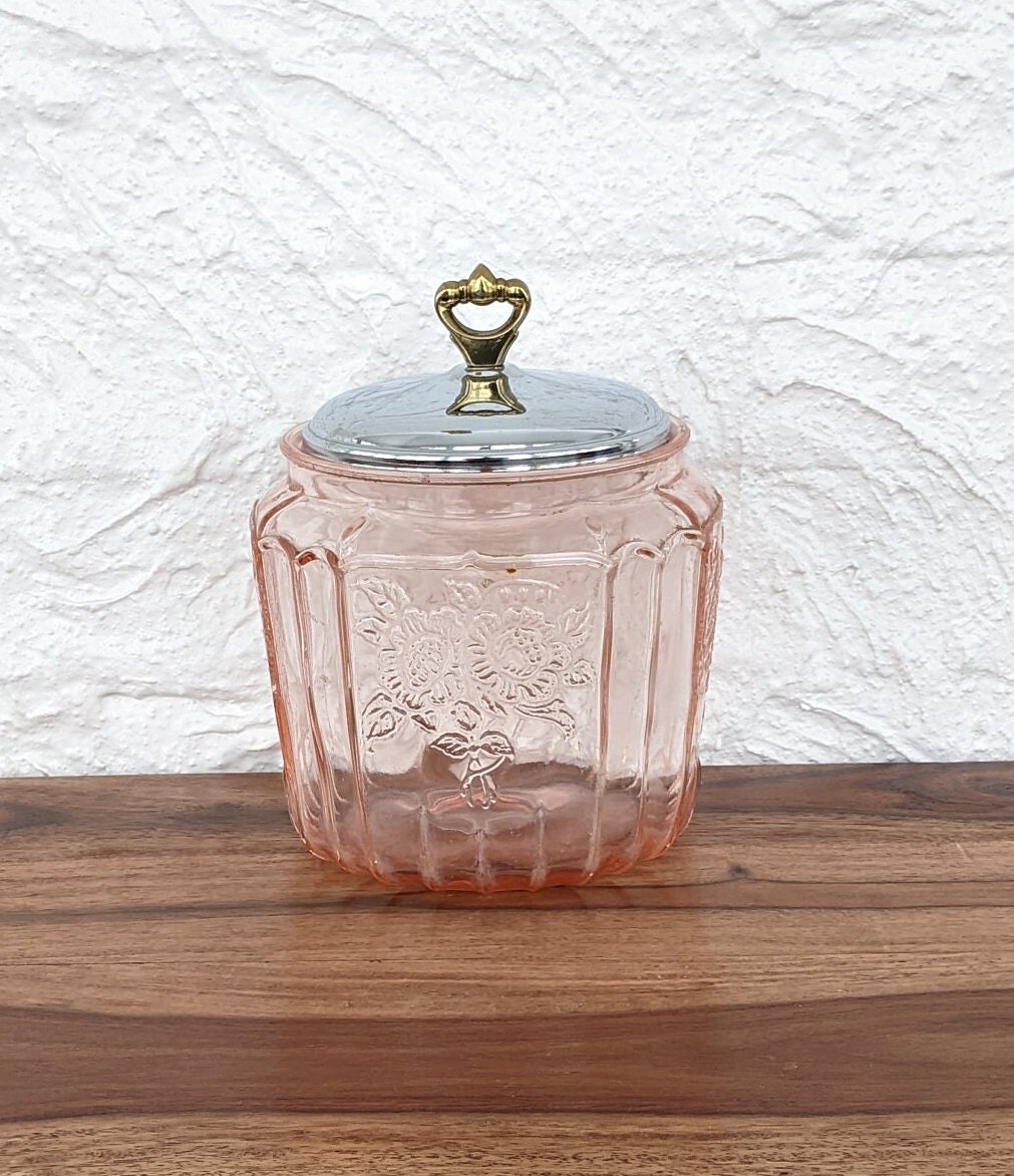 Crownford Giftware Corp 1980 Pink Glass Treat Jar Cookie Mason Jar