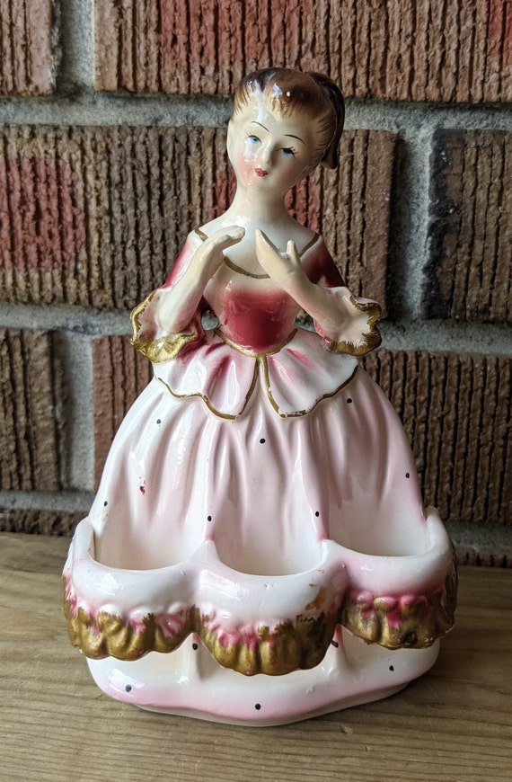Mid Century Chadwick Vanity Lipstick Holder, Lady With Pink Dress