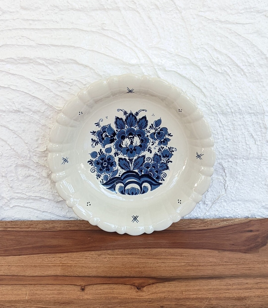 Vintage Blauw Delfts Royal Distel SCR Hand Painted Pedestal Bowl