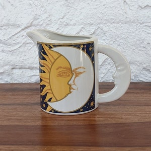 Vintage Stoneware Vitromaster by Sakura Creamer, Galaxy Pattern, Sun and Moon with Moon Handle, 1993