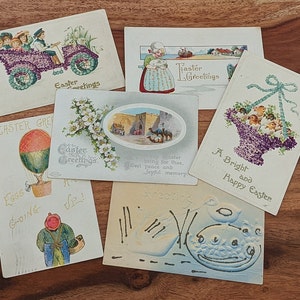 Ensemble antique de 6 cartes de vœux de Pâques, imprimées en Allemagne et aux États-Unis, scrapbooking, éphémère, début des années 1900