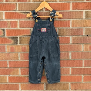 12M Vintage Baby/Toddler OshKosh B&#39;Gosh Vestbak The Genuine Article, Navy Blue with Police Car, Made in Canada, 100% Cotton, 1990s