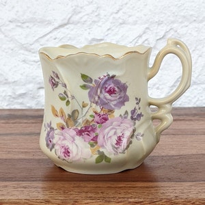 Vintage Hand Painted Nippon Shaving Mug/Scuttle, Pink and Purple Flowers, Bathroom Decor