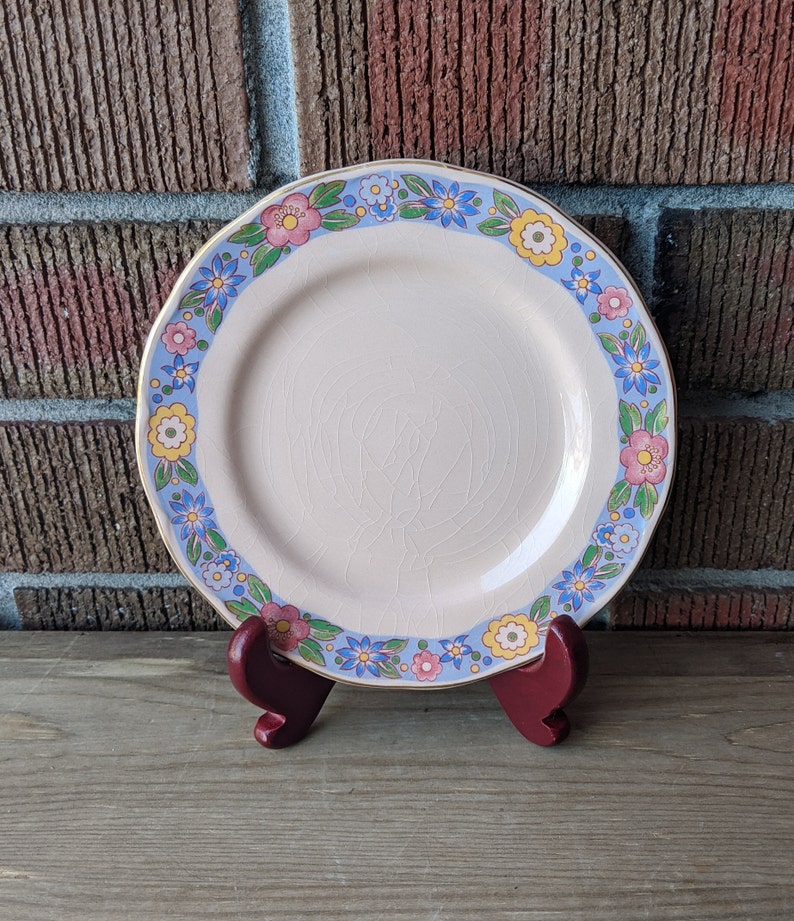 1950s Made in England Mid Century Plates Petalware Grindley England Peach Petal with Floral Border and Gilding Set of 5 Side Plates