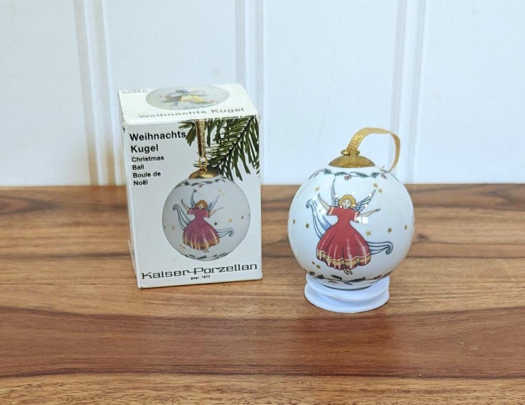 Vintage Kaiser-porzellan Weihnachts Kugel, Porcelain Christmas Ball/bauble, Singing Angel, Made in Germany